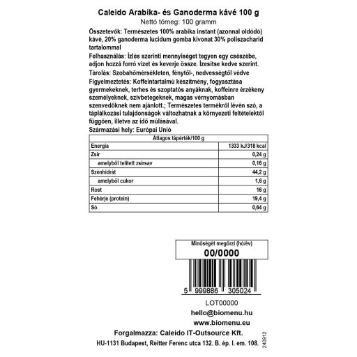 Caleido Arabica a Ganoderma Káva 100 g štítok
