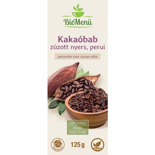 BioMenü bio Kakaové Bôby Drvené Surové z Peru 125 g štítok