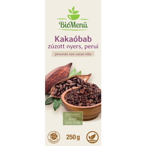 BioMenü bio Kakaové Bôby Drvené Surové z Peru 250 g štítok