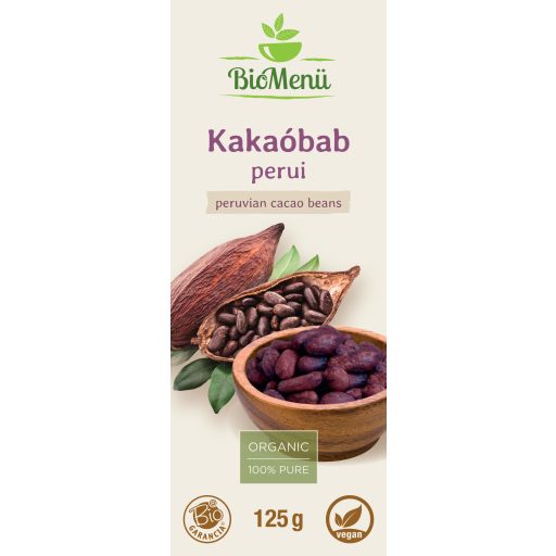 BioMenü bio Kakaové Bôby z Peru 125 g štítok