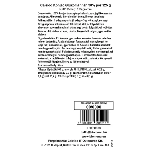 Caleido Konjac Glukomanán 90% prášok 125 g dátový štítok