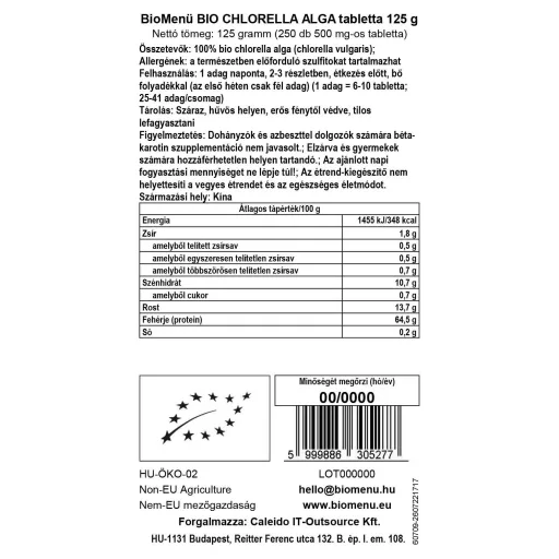 BioMenü bio Chlorella tabletky 125 g dátový štítok