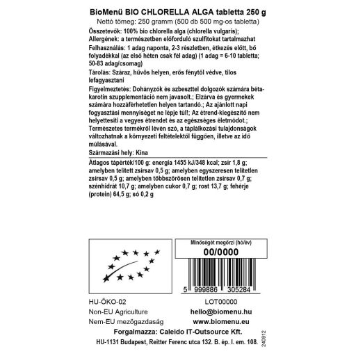 BioMenü bio Chlorella tabletky 250 g dátový štítok