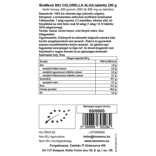 BioMenü bio Chlorella tabletky 250 g dátový štítok