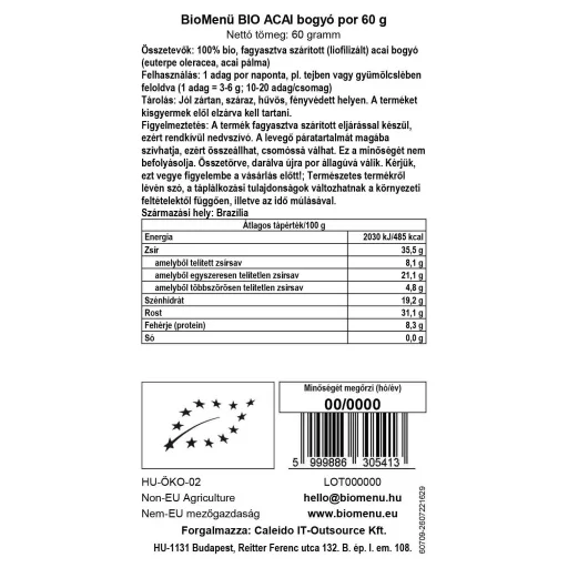 BioMenü bio Acai Bobule prášok 60 g dátový štítok