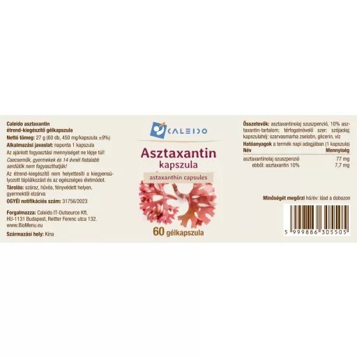 Caleido Astaxantínové gélové kapsuly 60 ks štítok