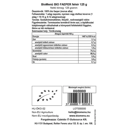 BioMenü bio Moruša Biela 125 g dátový štítok