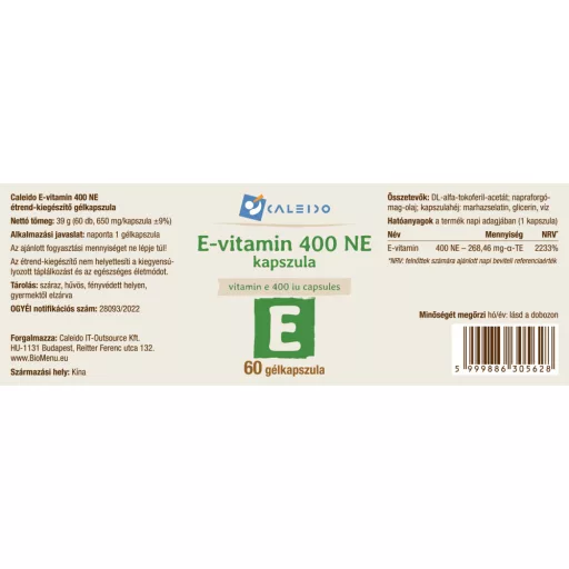 Caleido Vitamín E 400 UI kapsuly 60 ks štítok