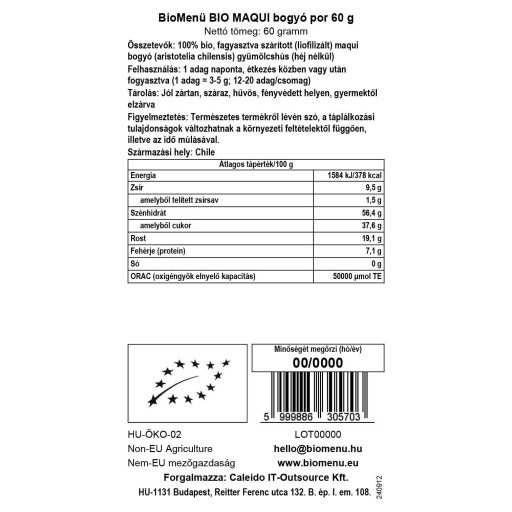 BioMenü bio Maqui Bobule prášok 60 g dátový štítok
