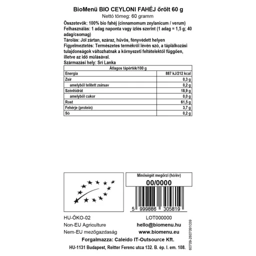 BioMenü bio Cejlónska Škorica mletá 60 g dátový štítok