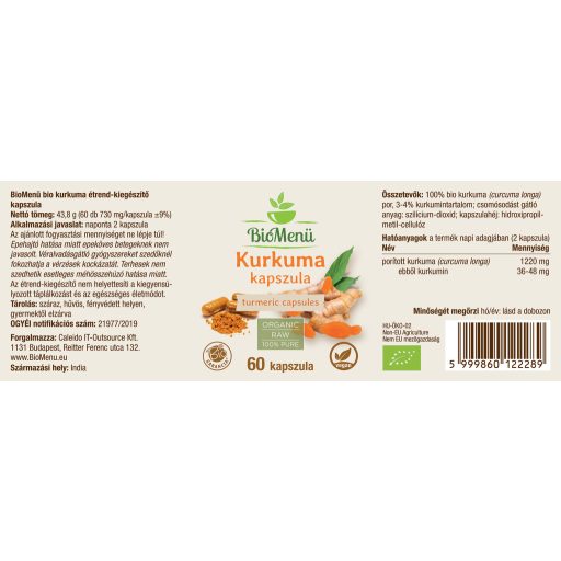 BioMenü bio Kurkuma kapsuly 60 ks štítok