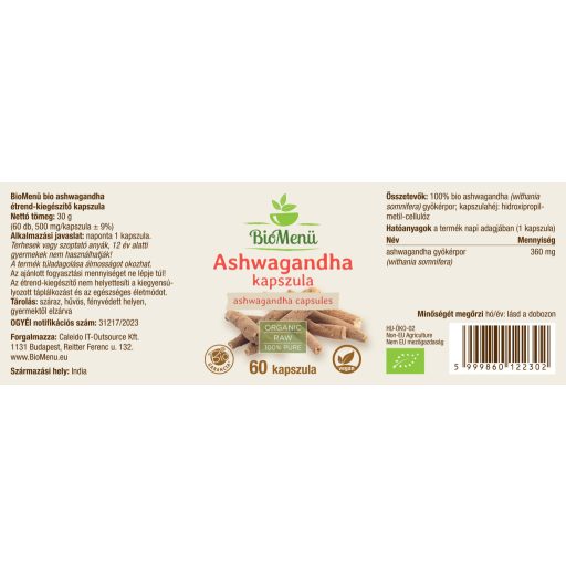 BioMenü bio Ashwagandha kapsuly 60 ks štítok