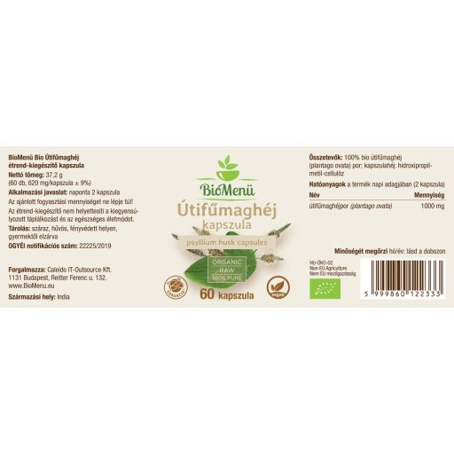 BioMenü bio Psyllium Semená Škrupina kapsuly 60 ks štítok