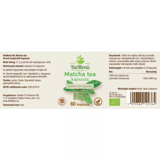 BioMenü bio Matcha Čaj kapsuly 60 ks štítok