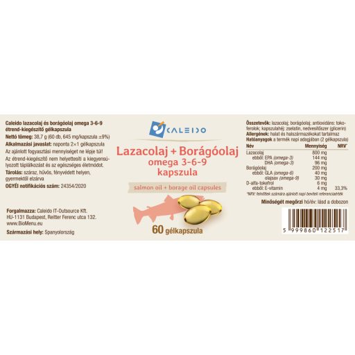 Caleido Losos Olej + Borák Lekársky Olej, omega 3-6-9 kapsuly 60 ks štítok