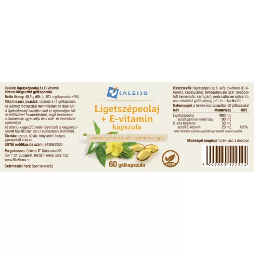 Caleido Pupalkový Olej + Vitamín E kapsuly 60 ks štítok