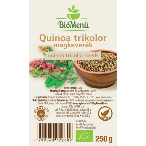 BioMenü bio Quinoa tricolore zmes 250 g štítok