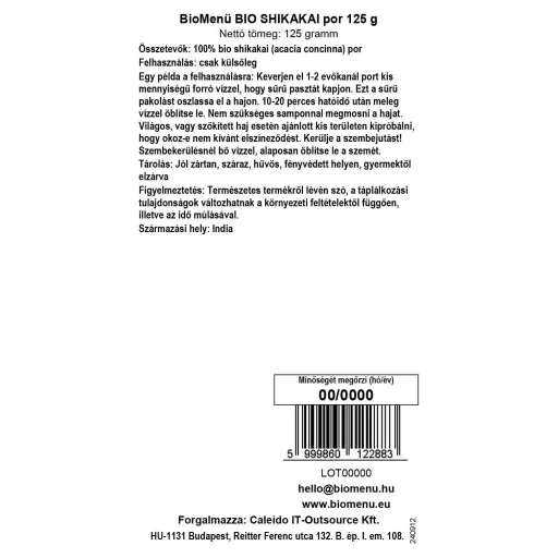 BioMenü bio Shikakai prášok 125 g dátový štítok