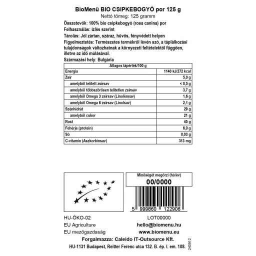 BioMenü bio Šípkový prášok 125 g dátový štítok