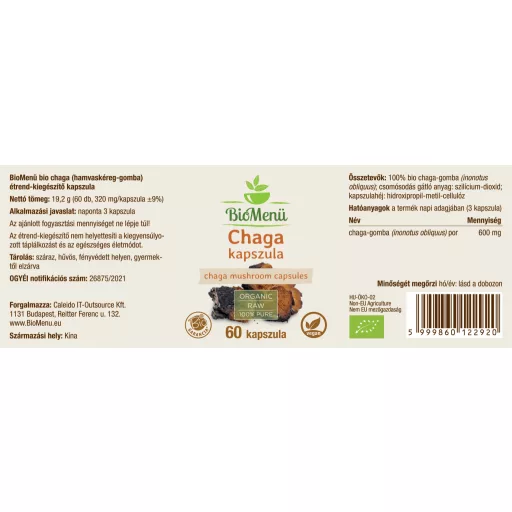 BioMenü bio Chaga huba kapsuly 60 ks štítok