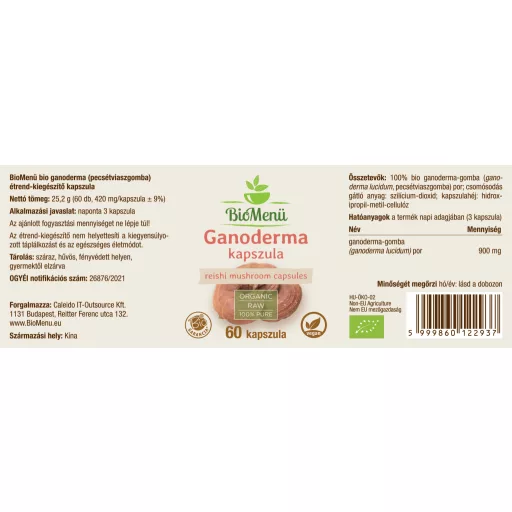 BioMenü bio Ganoderma huba kapsuly 60 ks štítok