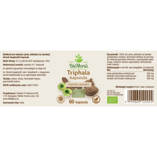 BioMenü bio Triphala kapsuly 60 ks štítok