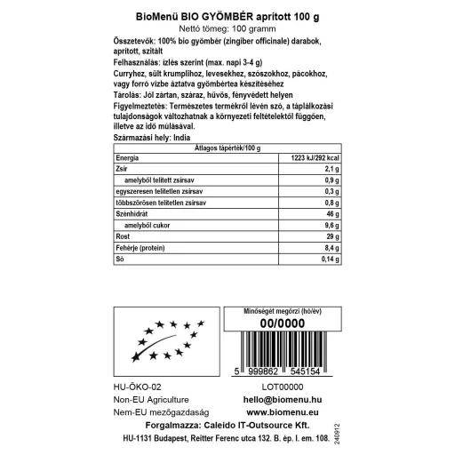 BioMenü Bio Zázvor nasekaný 100 g dátový štítok