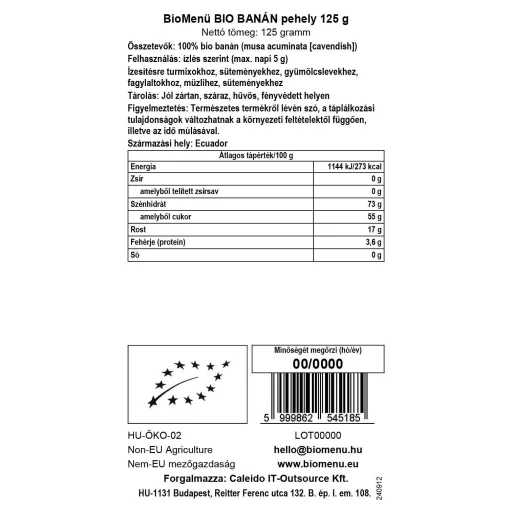 BioMenü Bio Banánové vločky 125 g dátový štítok