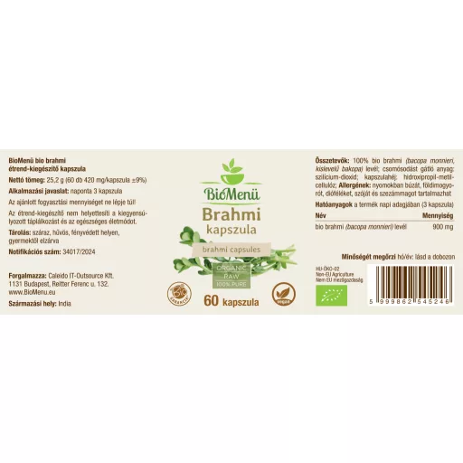 BioMenü bio Brahmi kapsuly 60 ks štítok