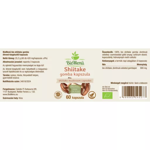 BioMenü Bio Shiitake Hubový kapsuly 60 ks štítok