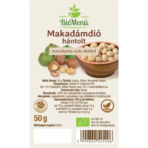 BioMenü Bio Makadamové Orechy lúpané 50 g štítok