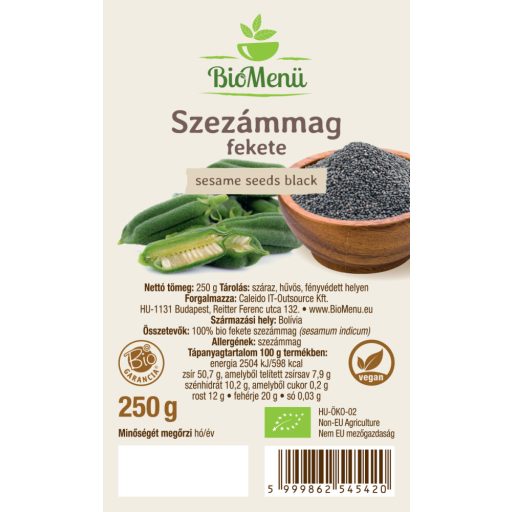 BioMenü Bio Sezamové Semienka čierne 250 g štítok