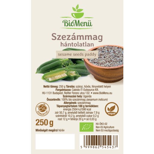 BioMenü Bio Sezamové Semienka nelúpané 250 g štítok