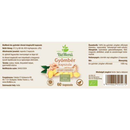 BioMenü bio Zázvor kapsuly 60 ks štítok