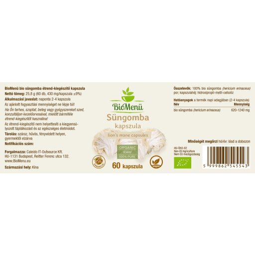 BioMenü Bio Levia Hriva Hubový kapsuly 60 ks štítok