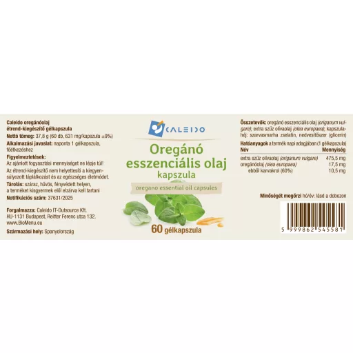 Caleido Oregano esenciálneho oleja kapsuly 60 ks štítok