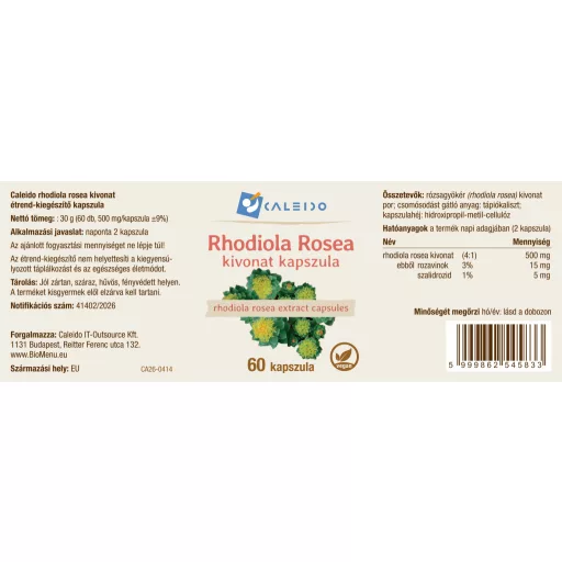 Caleido Rhodiola Rosea extrakt kapsuly 60 ks štítok